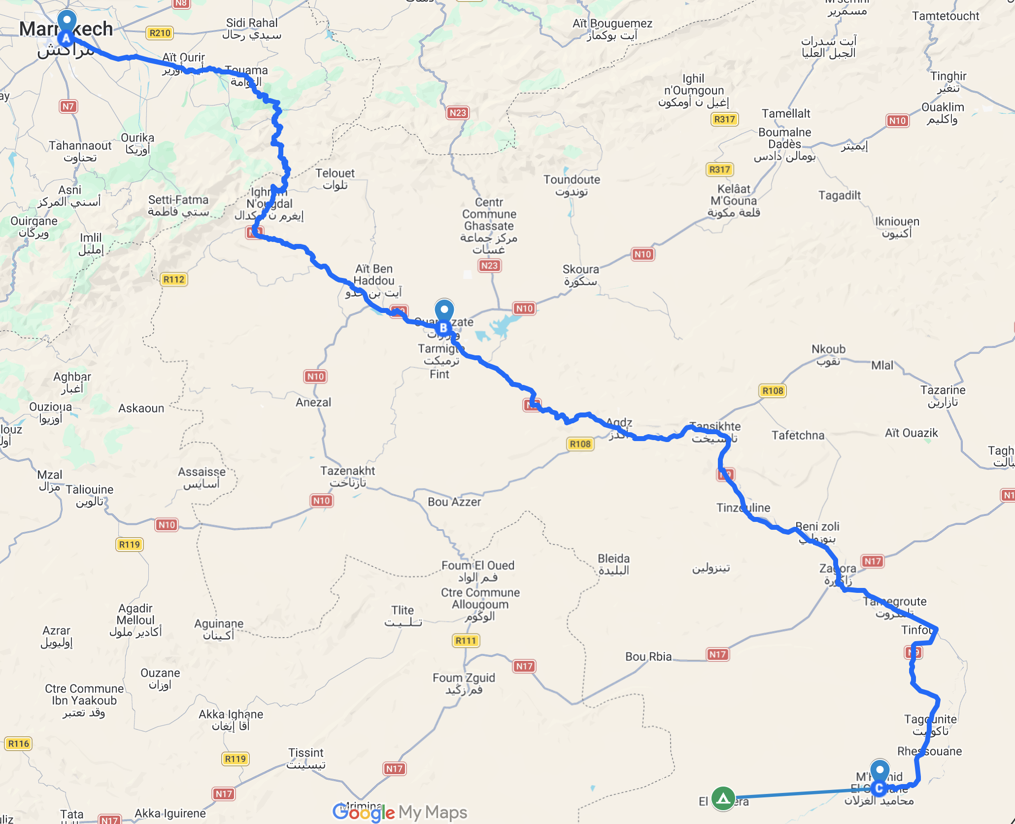 Carte de localisation d'Erg Chegaga au Maroc