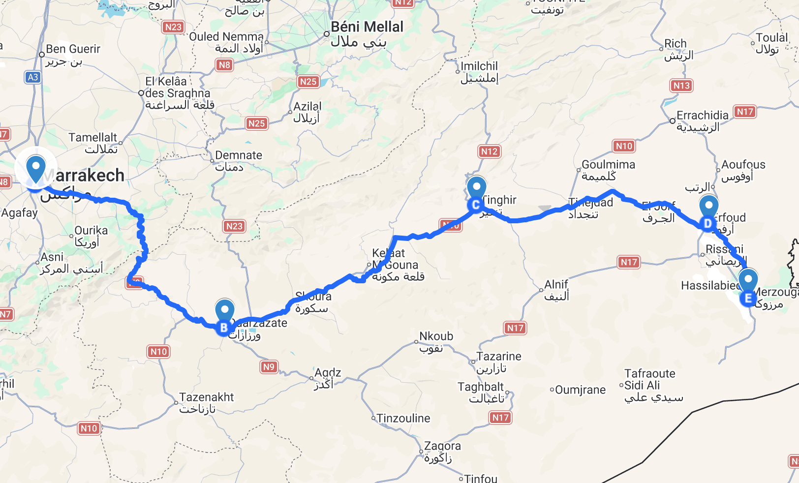 Carte de localisation d'Erg Chebbi au Maroc